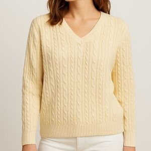 Croft & Barrow Cable Knit Sweater Cotton Cardigan Pullover  Old Money Lemon M